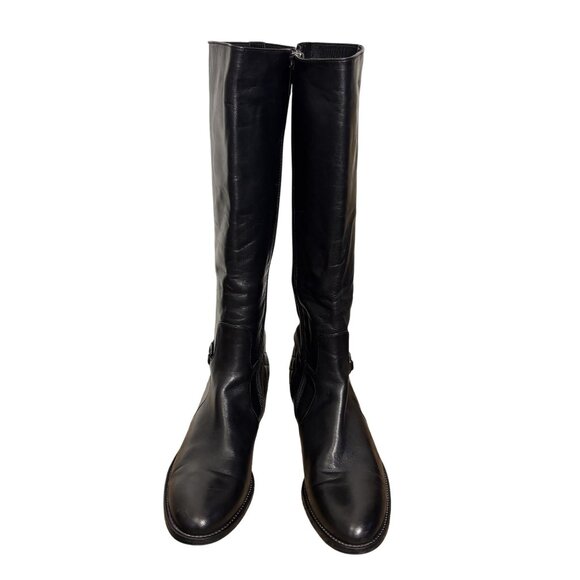 Aquatalia Oralie Equestrian Knee High Boot 8 Black Leather Side Zip Quilted - Picture 1 of 15